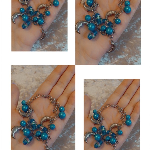 Vintage Blue Glass Bead Half-Moon charm bracelet - Picture 6 of 11